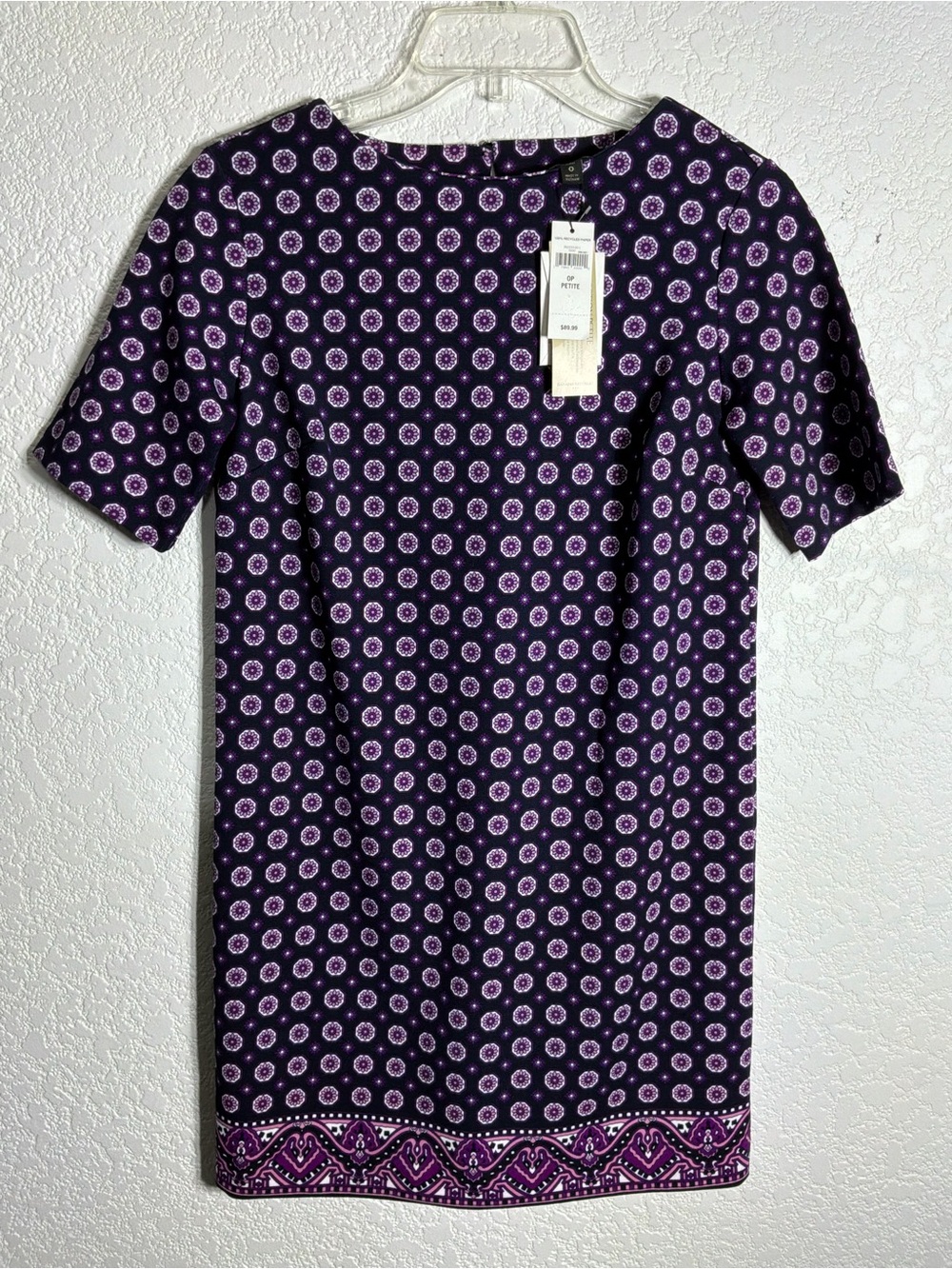 Banana Republic Purple Patterned Short-Sleeve Shift Dress Size 0 NWT